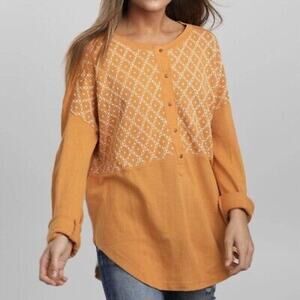 Free People Peach Fuzz Combo Free Spirt Embroidered Top Size Large